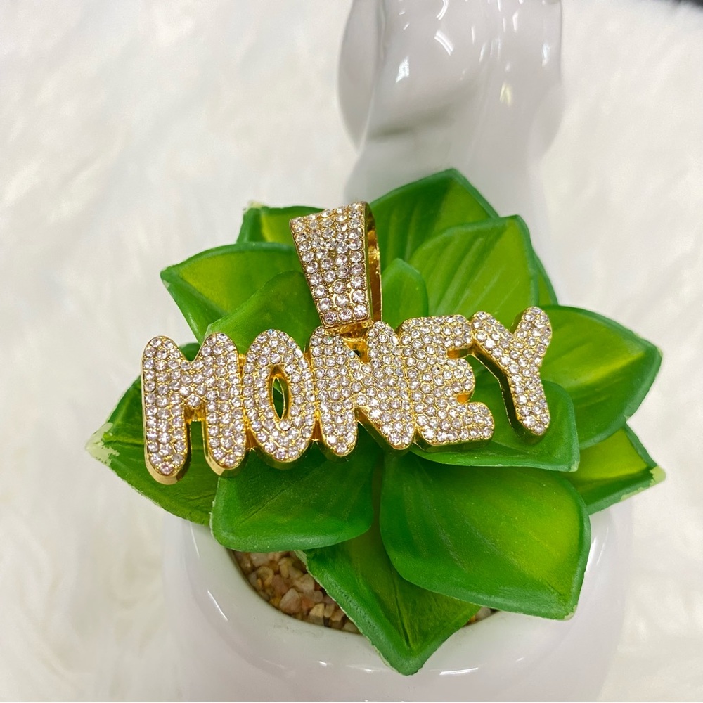 🔥 Hip-hop Rock 3D 'MONEY' Inlaid Rhinestone Pendant Men's Cuban Necklace🔥